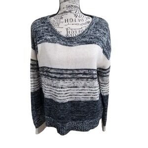 Gap For Good Womens‎ Black White Striped Marled Knit Cotton Sweater Size L